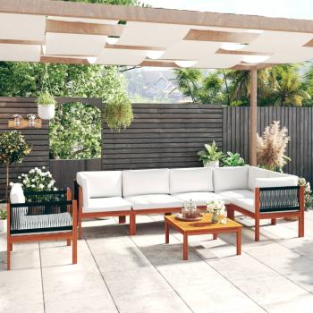 7-tlg. Garten-Lounge-Set mit Kissen Cremeweiß Massivholz Akazie