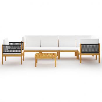 7-tlg. Garten-Lounge-Set mit Kissen Cremeweiß Massivholz Akazie