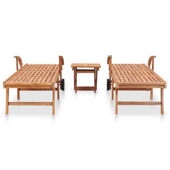 Sonnenliegen 2 Stk. mit Tisch Massivholz Teak