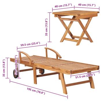 Sonnenliegen 2 Stk. mit Tisch Massivholz Teak