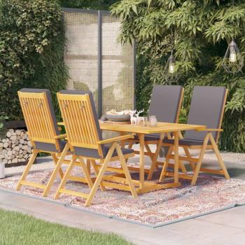 5-tlg. Garten-Essgruppe mit Grauen Kissen Massivholz Teak