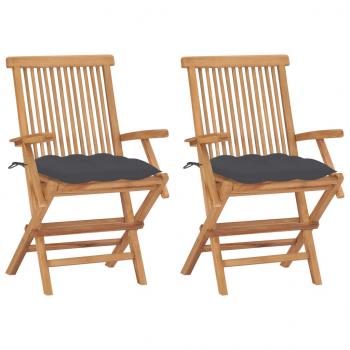 ARDEBO.de - Gartenstühle mit Anthrazit Kissen 2 Stk. Massivholz Teak