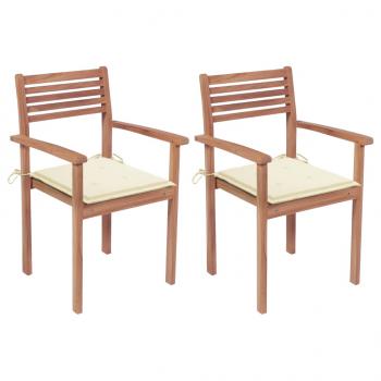ARDEBO.de - Gartenstühle 2 Stk. mit Cremeweißen Kissen Massivholz Teak