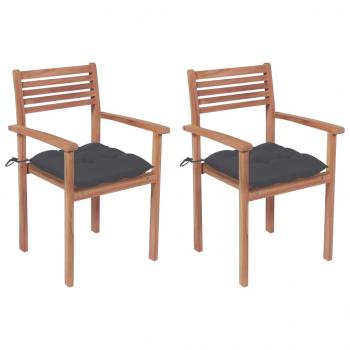 ARDEBO.de - Gartenstühle 2 Stk. mit Anthrazit Kissen Massivholz Teak