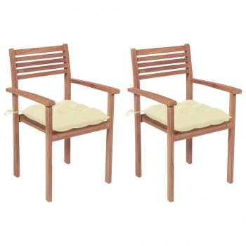 ARDEBO.de - Gartenstühle 2 Stk. mit Cremeweißen Kissen Massivholz Teak