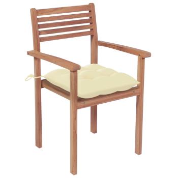 Gartenstühle 2 Stk. mit Cremeweißen Kissen Massivholz Teak