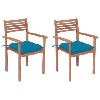 ARDEBO.de - Gartenstühle 2 Stk. mit Hellblauen Kissen Massivholz Teak