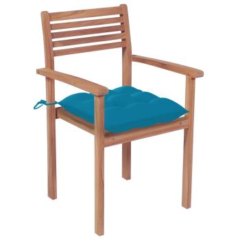 Gartenstühle 2 Stk. mit Hellblauen Kissen Massivholz Teak