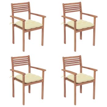 ARDEBO.de - Gartenstühle 4 Stk. mit Cremeweißen Kissen Massivholz Teak