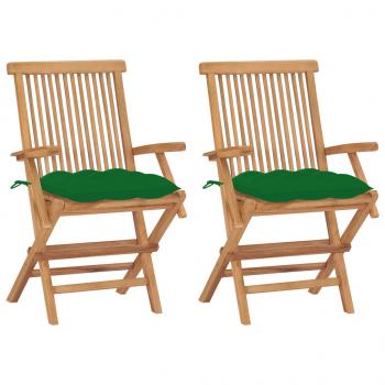 ARDEBO.de - Gartenstühle mit Grünen Kissen 2 Stk. Massivholz Teak