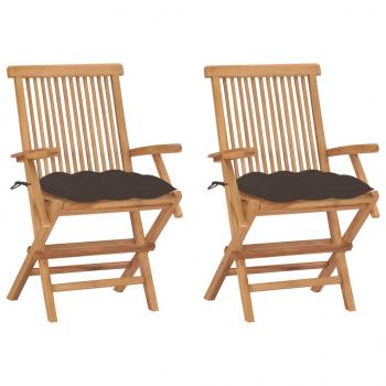 ARDEBO.de - Gartenstühle mit Taupe Kissen 2 Stk. Massivholz Teak