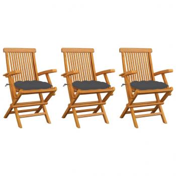 ARDEBO.de - Gartenstühle mit Anthrazit Kissen 3 Stk. Massivholz Teak