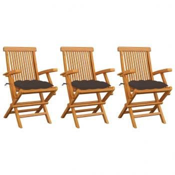 ARDEBO.de - Gartenstühle mit Taupe Kissen 3 Stk. Massivholz Teak