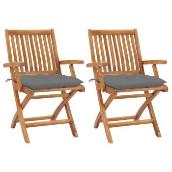 ARDEBO.de - Gartenstühle 2 Stk. mit Grauen Kissen Massivholz Teak
