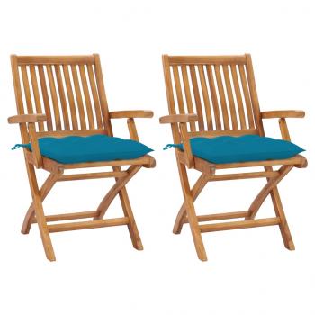 ARDEBO.de - Gartenstühle 2 Stk. mit Hellblauen Kissen Massivholz Teak