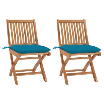 ARDEBO.de - Gartenstühle 2 Stk. mit Hellblauen Kissen Massivholz Teak