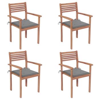 ARDEBO.de - Gartenstühle 4 Stk. mit Grauen Kissen Massivholz Teak