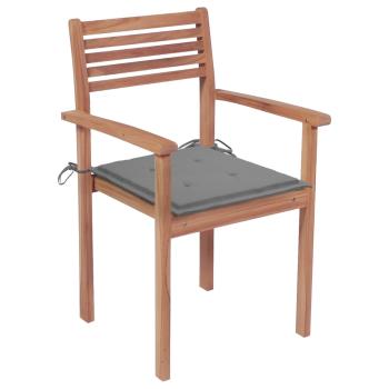 Gartenstühle 4 Stk. mit Grauen Kissen Massivholz Teak