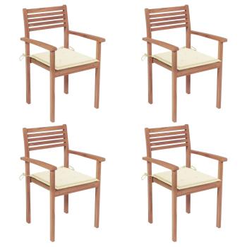 ARDEBO.de - Gartenstühle 4 Stk. mit Cremeweißen Kissen Massivholz Teak