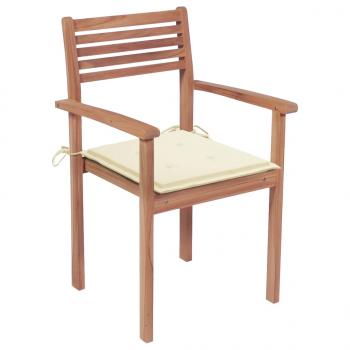 Gartenstühle 4 Stk. mit Cremeweißen Kissen Massivholz Teak