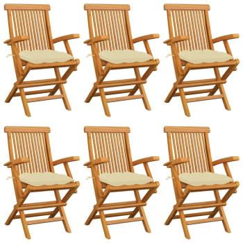 Gartenstühle mit Cremeweißen Kissen 6 Stk. Massivholz Teak