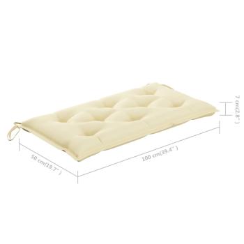 Gartenbank mit Cremeweißer Auflage 112 cm Massivholz Teak 