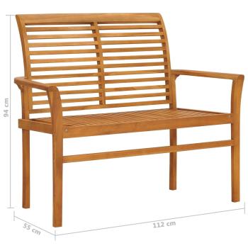 Gartenbank mit Weinroter Auflage 112 cm Massivholz Teak