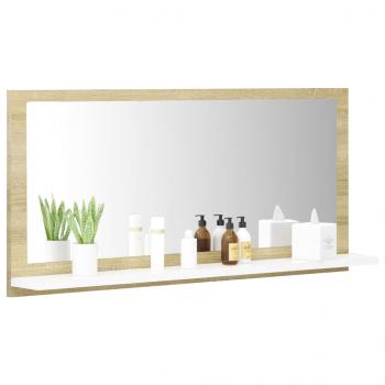 Badspiegel Weiß und Sonoma-Eiche 80x10,5x37cm Holzwerkstoff