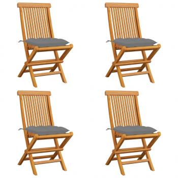 ARDEBO.de - Gartenstühle mit Grauen Kissen 4 Stk. Massivholz Teak 