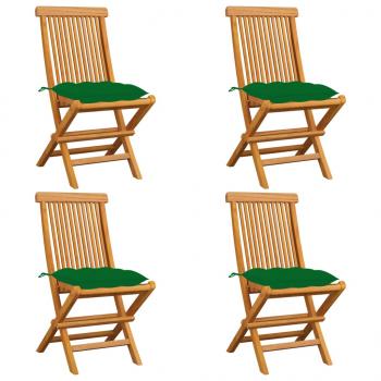 ARDEBO.de - Gartenstühle mit Grünen Kissen 4 Stk. Massivholz Teak 