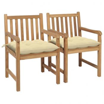 ARDEBO.de - Gartenstühle 2 Stk. mit Cremeweißen Kissen Massivholz Teak