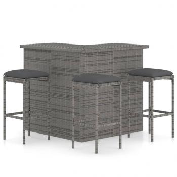 ARDEBO.de - 4-tlg. Gartenbar-Set mit Kissen Poly Rattan Grau