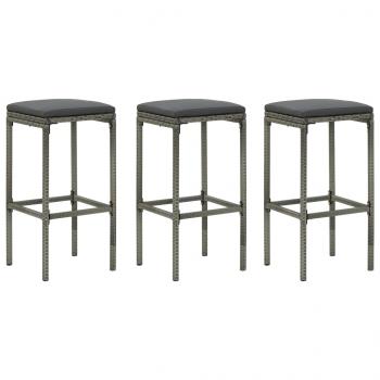 4-tlg. Gartenbar-Set mit Kissen Poly Rattan Grau