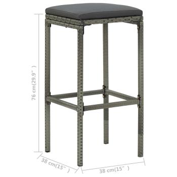 8-tlg. Gartenbar-Set mit Kissen Poly Rattan Grau