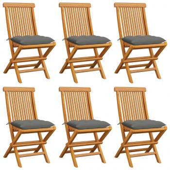 ARDEBO.de - Gartenstühle mit Grauen Kissen 6 Stk. Massivholz Teak 