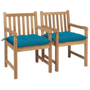 ARDEBO.de - Gartenstühle 2 Stk. mit Hellblauen Kissen Massivholz Teak