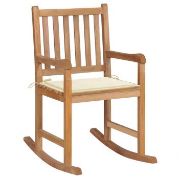 ARDEBO.de - Schaukelstuhl mit Cremeweißem Kissen Massivholz Teak