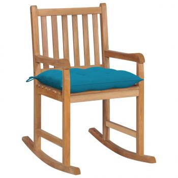 ARDEBO.de - Schaukelstuhl mit Hellblauem Kissen Massivholz Teak