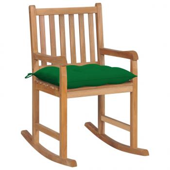 ARDEBO.de - Schaukelstuhl mit Grünem Kissen Massivholz Teak