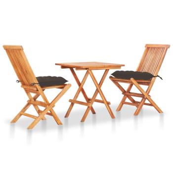 ARDEBO.de - 3-tlg. Bistro-Set mit Taupe Kissen Massivholz Teak