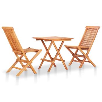 3-tlg. Bistro-Set mit Taupe Kissen Massivholz Teak