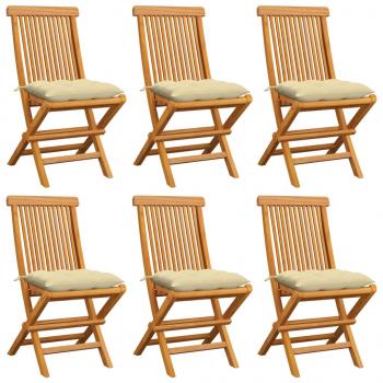 ARDEBO.de - Gartenstühle mit Cremeweißen Kissen 6 Stk. Massivholz Teak