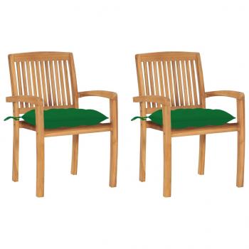 ARDEBO.de - Gartenstühle 2 Stk. mit Grünen Kissen Massivholz Teak