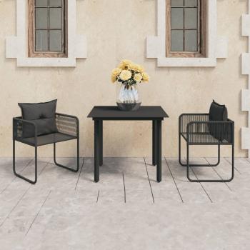 ARDEBO.de - 3-tlg. Garten-Essgruppe PVC Rattan Schwarz