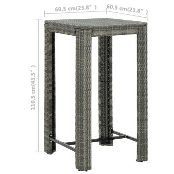 3-tlg. Gartenbar-Set mit Kissen Poly Rattan Grau