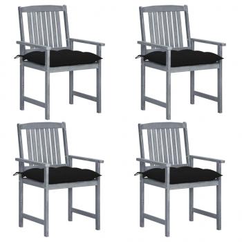ARDEBO.de - Gartenstühle mit Kissen 4 Stk. Grau Massivholz Akazie