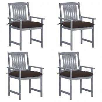 ARDEBO.de - Gartenstühle mit Kissen 4 Stk. Grau Massivholz Akazie