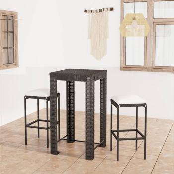ARDEBO.de - 3-tlg. Gartenbar-Set mit Kissen Poly Rattan Schwarz