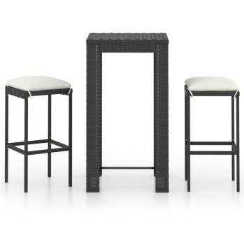 3-tlg. Gartenbar-Set mit Kissen Poly Rattan Schwarz