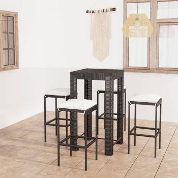 ARDEBO.de - 5-tlg. Gartenbar-Set mit Kissen Poly Rattan Schwarz